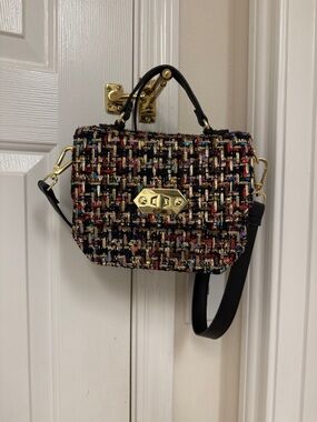 Steve Madden Multicolor Tweed Crossbody Satchel with Gold Hardware